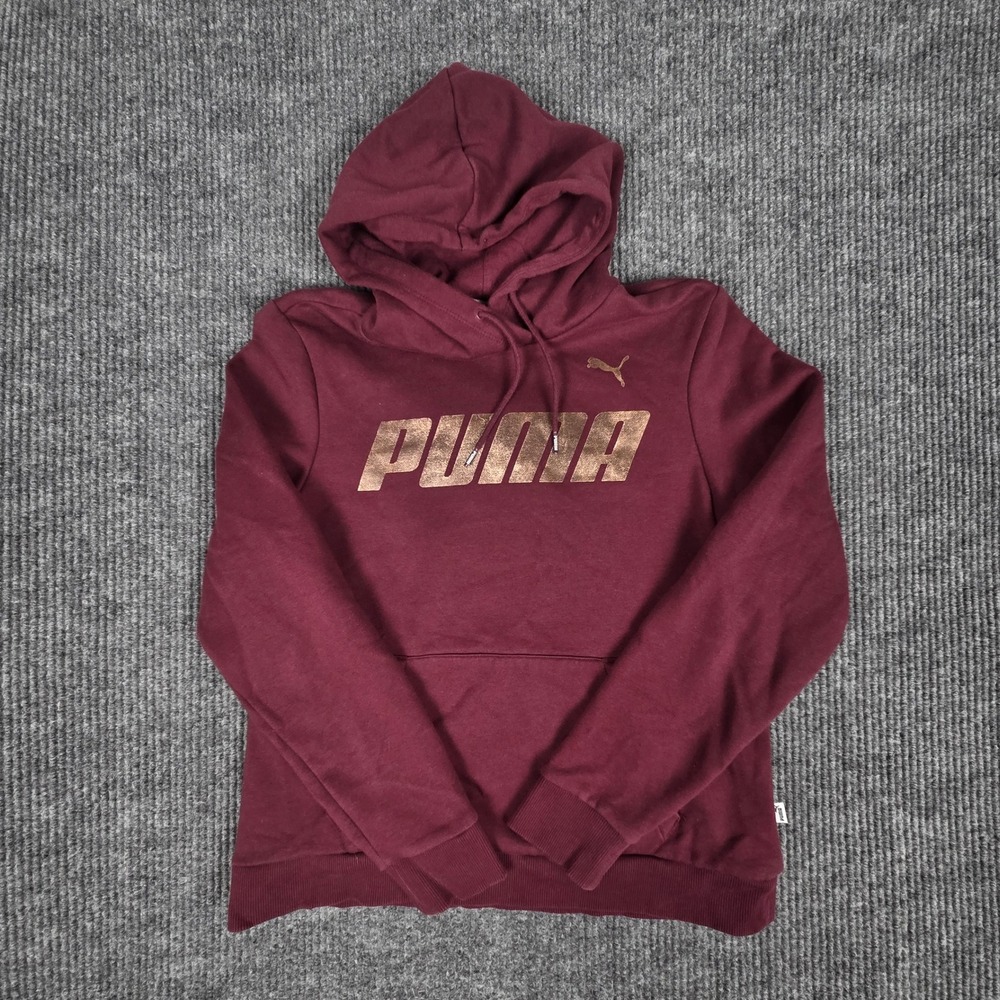 Kids Puma Burgundy Gold Logo Hoodie Sweatshirt Pullover Size Youth L